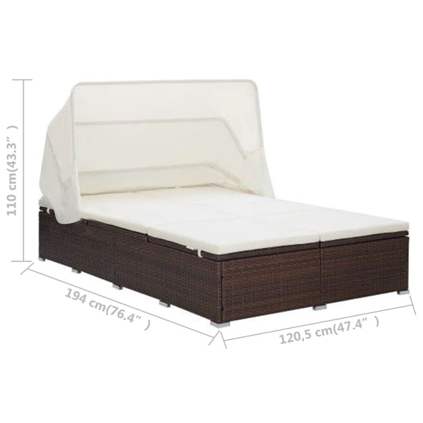 2 Person Sunbed With Cushion Poly Rattan Brown Loungers