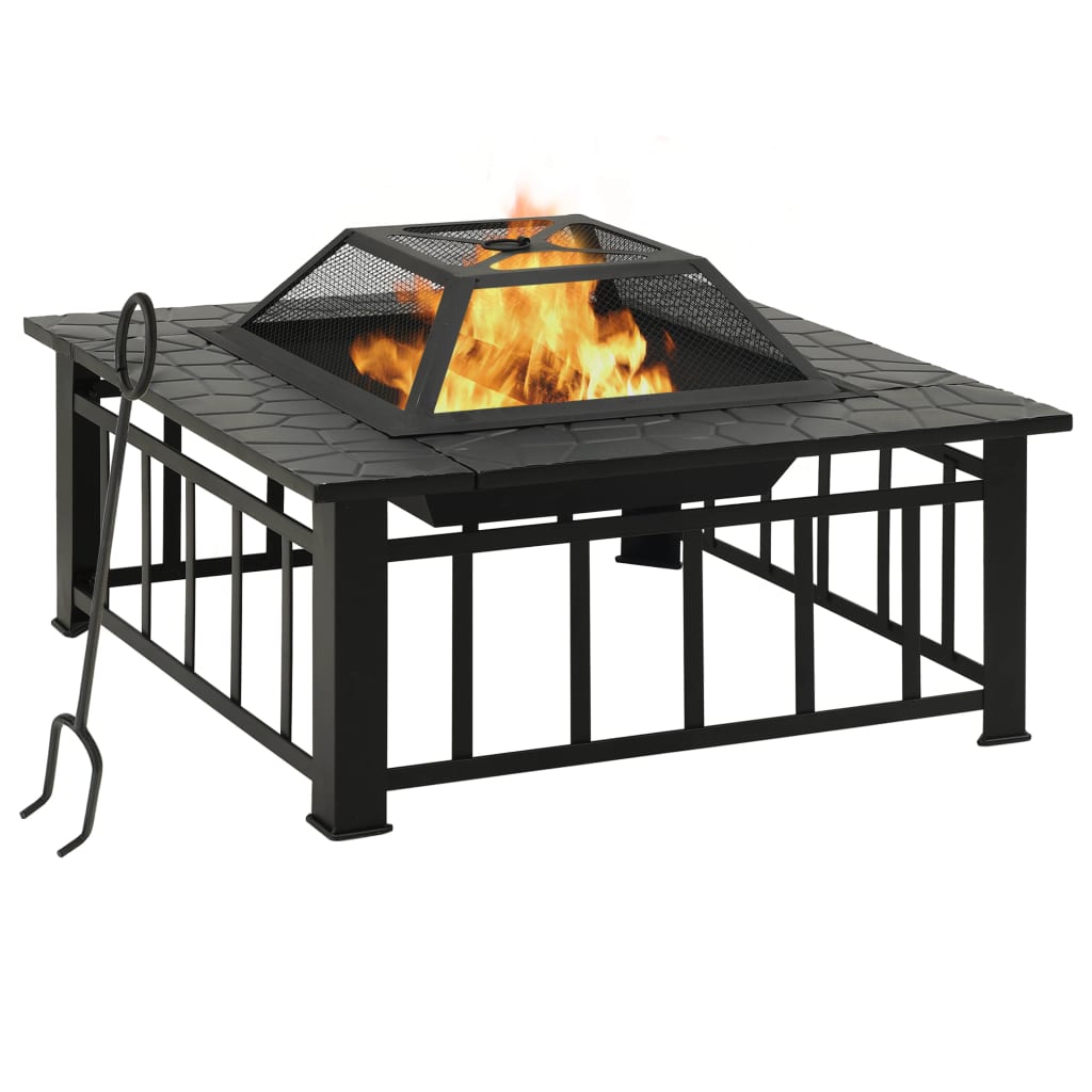 Garden Fire Pit With Poker 81X81x47 Cm Xxl Steel Fire Pits