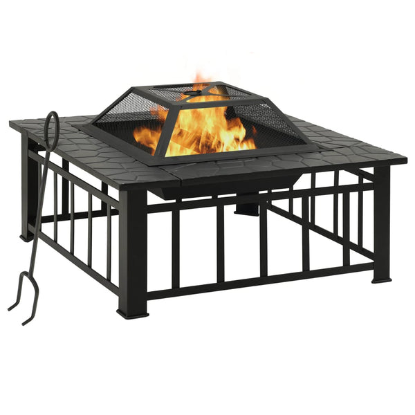 Garden Fire Pit With Poker 81X81x47 Cm Xxl Steel Fire Pits