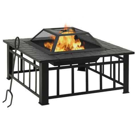 Garden Fire Pit With Poker 81X81x47 Cm Xxl Steel Fire Pits