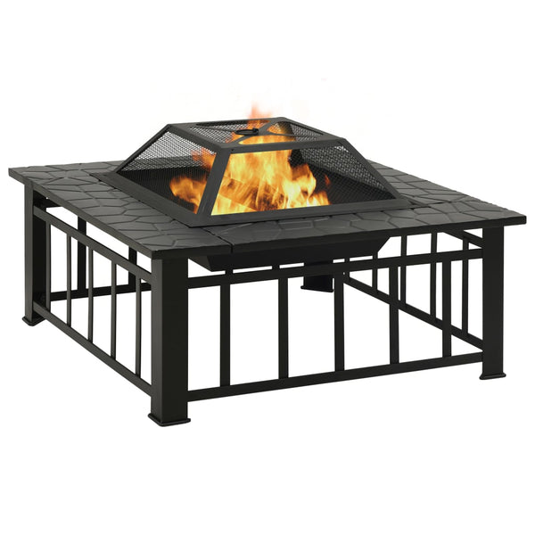 Garden Fire Pit With Poker 81X81x47 Cm Xxl Steel Fire Pits