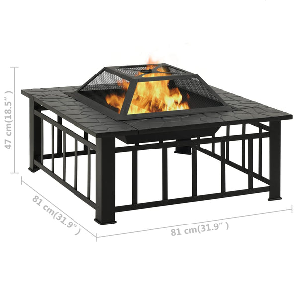 Garden Fire Pit With Poker 81X81x47 Cm Xxl Steel Fire Pits