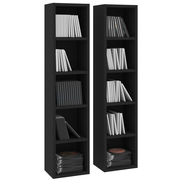 Vidaxl Cd Cabinets 2 Pcs Black 21X16x93.5 Cm Engineered Wood Cabinets & Cupboards
