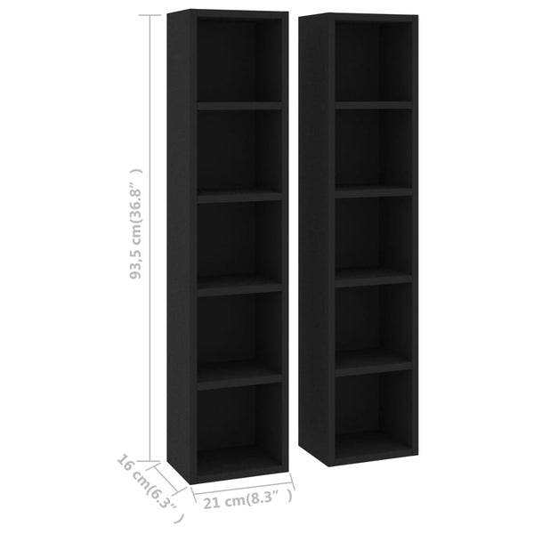 Vidaxl Cd Cabinets 2 Pcs Black 21X16x93.5 Cm Engineered Wood Cabinets & Cupboards