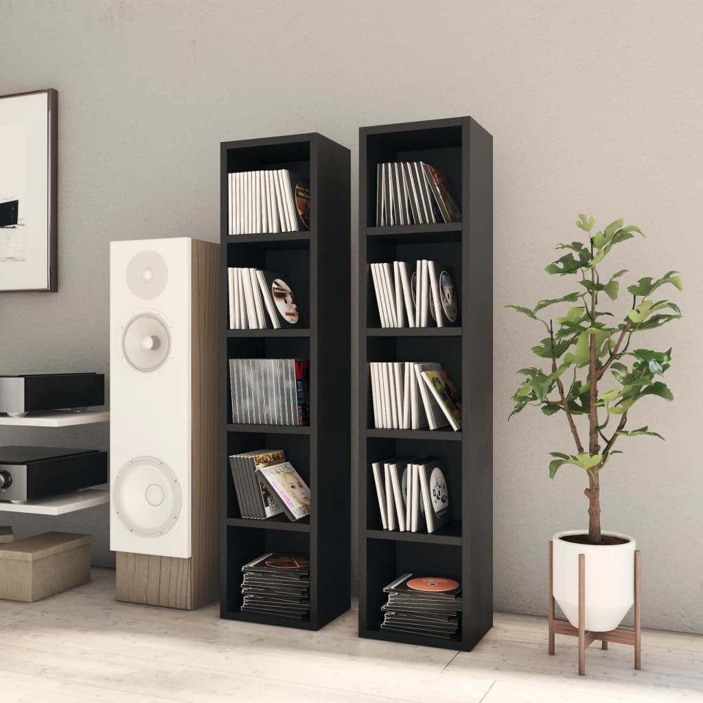 Vidaxl Cd Cabinets 2 Pcs Black 21X16x93.5 Cm Engineered Wood Cabinets & Cupboards