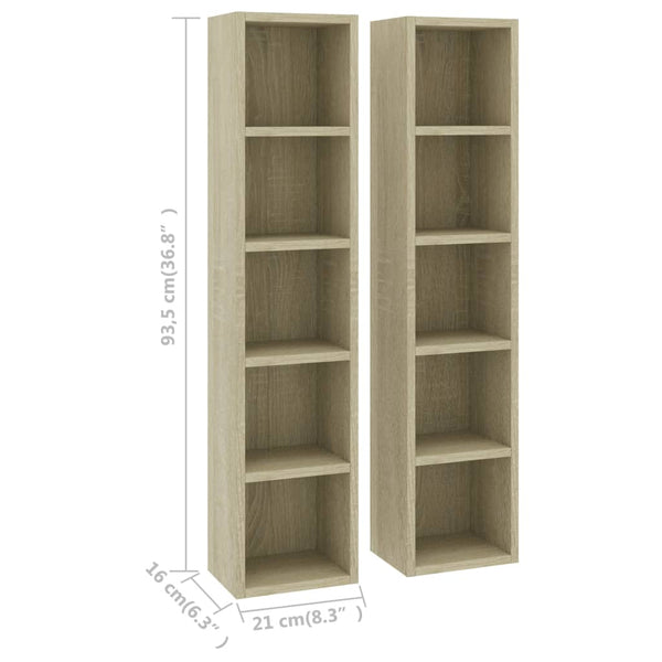 Vidaxl Cd Cabinets 2 Pcs Sonoma Oak 21X16x93.5 Cm Engineered Wood Cabinets & Cupboards