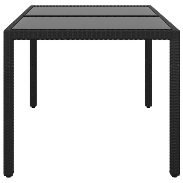 Garden Table 150X90x75 Cm Tempered Glass And Poly Rattan Black Patio & Garden Tables