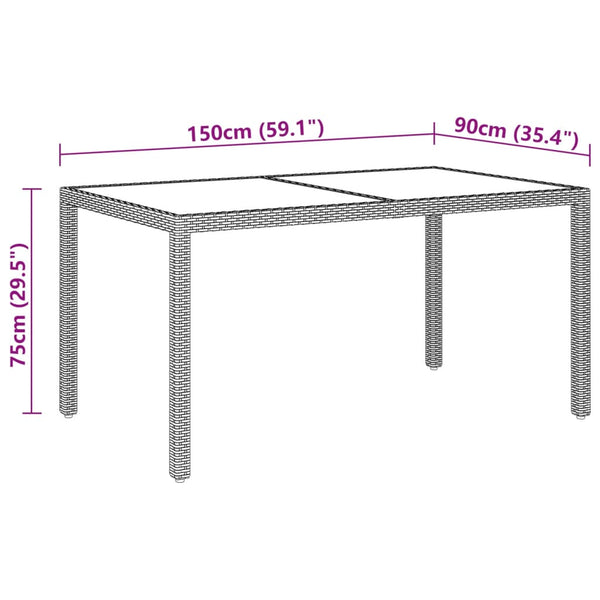 Garden Table 150X90x75 Cm Tempered Glass And Poly Rattan Black Patio & Garden Tables