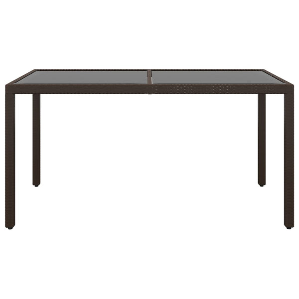 Garden Table 150X90x75 Cm Tempered Glass And Poly Rattan Brown Patio & Garden Tables