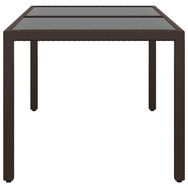 Garden Table 150X90x75 Cm Tempered Glass And Poly Rattan Brown Patio & Garden Tables