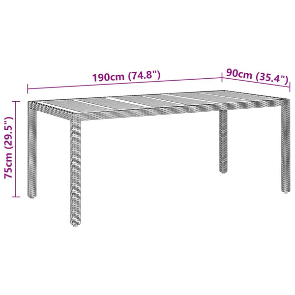 Vidaxl Garden Table 190X90x75 Cm Acacia Wood And Poly Rattan Black Patio & Garden Tables