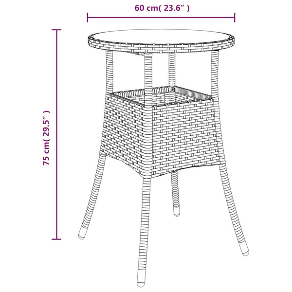 Garden Table A60x75 Cm Tempered Glass And Poly Rattan Grey Patio & Garden Tables