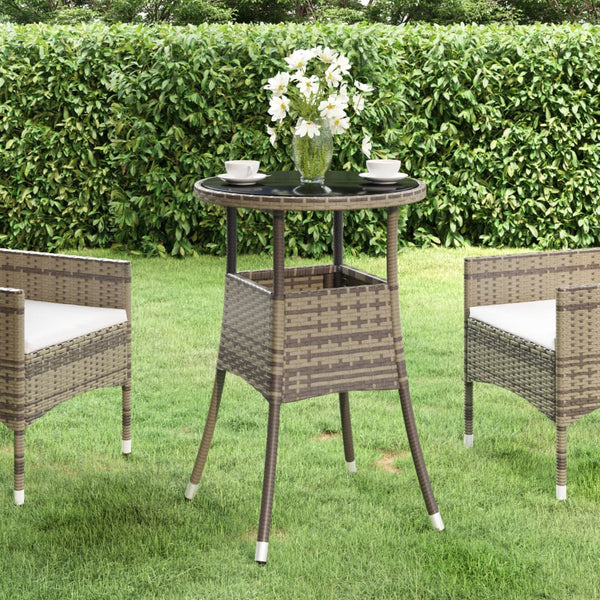 Garden Table A60x75 Cm Tempered Glass And Poly Rattan Grey Patio & Garden Tables