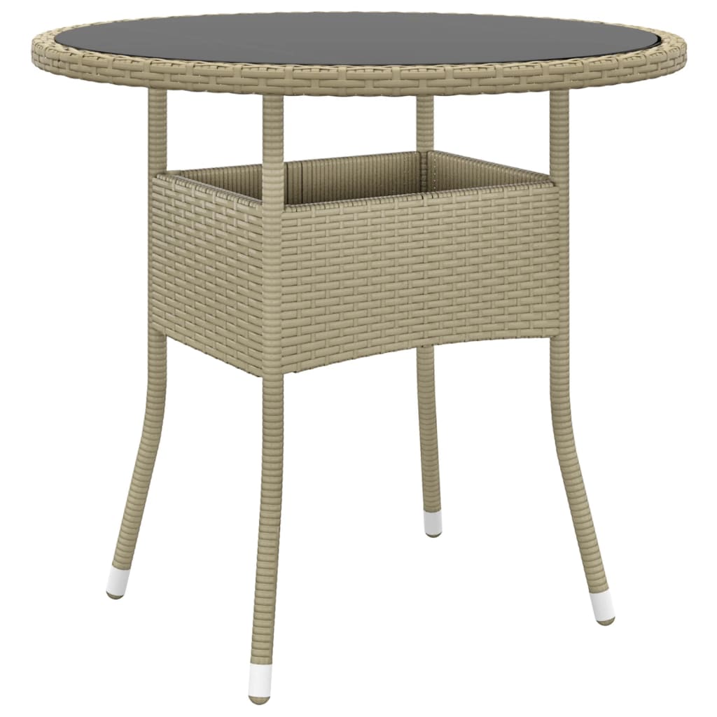 Garden Table A80x75 Cm Tempered Glass And Poly Rattan Beige Patio & Garden Tables