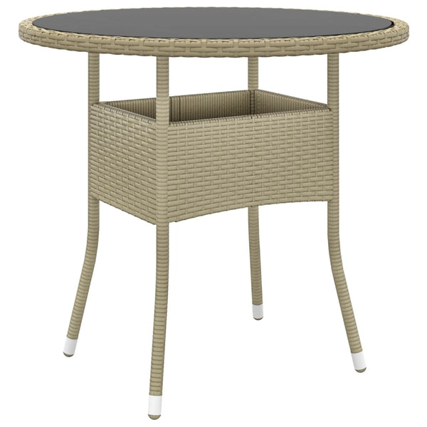Garden Table A80x75 Cm Tempered Glass And Poly Rattan Beige Patio & Garden Tables