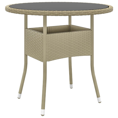 Garden Table A80x75 Cm Tempered Glass And Poly Rattan Beige Patio & Garden Tables