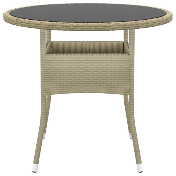 Garden Table A80x75 Cm Tempered Glass And Poly Rattan Beige Patio & Garden Tables