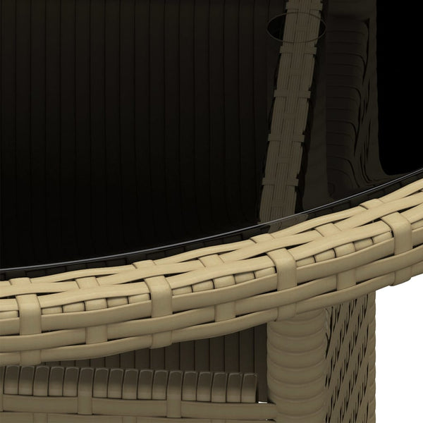 Garden Table A80x75 Cm Tempered Glass And Poly Rattan Beige Patio & Garden Tables