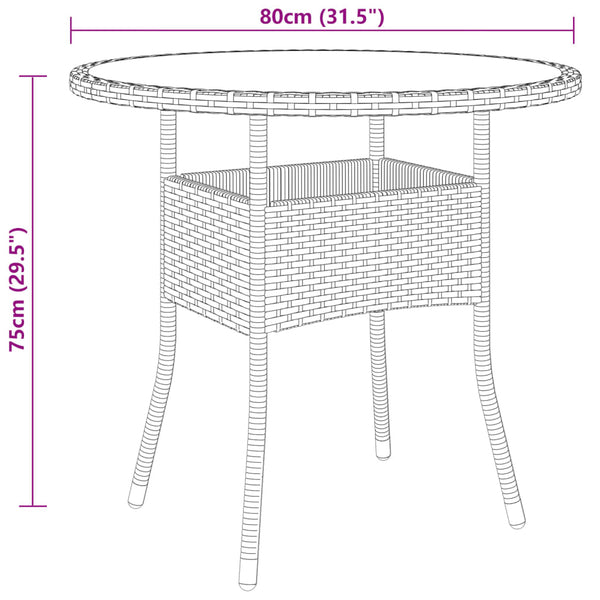 Garden Table A80x75 Cm Tempered Glass And Poly Rattan Beige Patio & Garden Tables