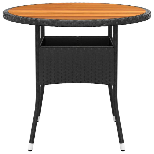 Garden Table A80x75 Cm Acacia Wood And Poly Rattan Black Patio & Garden Tables