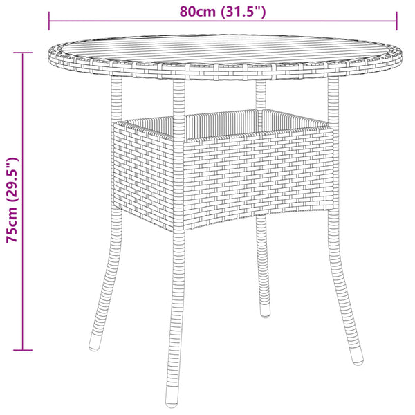 Garden Table A80x75 Cm Acacia Wood And Poly Rattan Black Patio & Garden Tables
