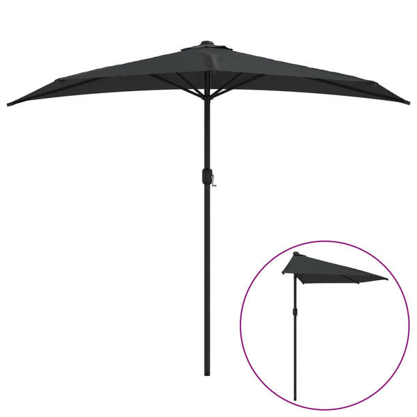 Vidaxl Balcony Parasol With Aluminium Pole Black 270X144x222 Cm Half Shade Sails