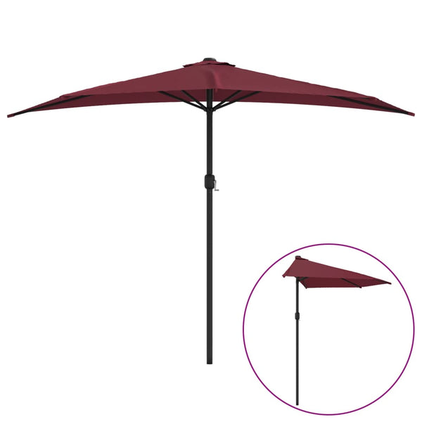 Balcony Parasol With Aluminium Pole Bordeaux Red 300X155x223 Cm Half Patio Umbrellas