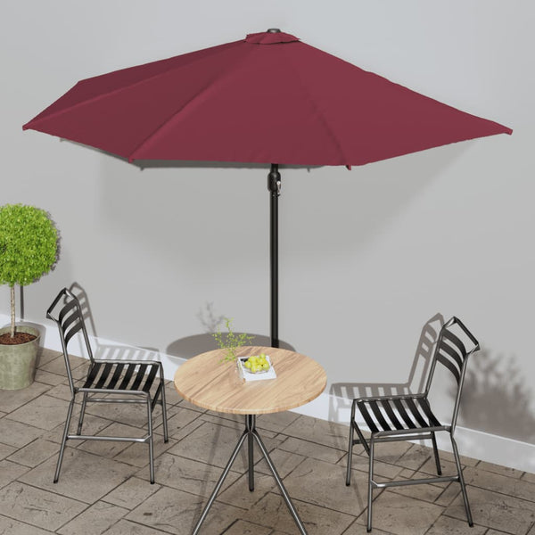 Balcony Parasol With Aluminium Pole Bordeaux Red 300X155x223 Cm Half Patio Umbrellas