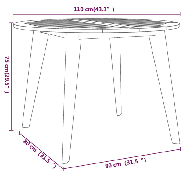 Solid Acacia Wood Garden Table 110Cm Diameter X 75Cm Height Patio & Garden Tables