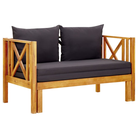 2 Seater Garden Bench With Cushions 122 Cm Solid Acacia Wood Patio Benches
