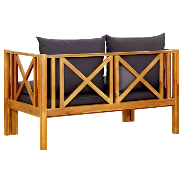 2 Seater Garden Bench With Cushions 122 Cm Solid Acacia Wood Patio Benches