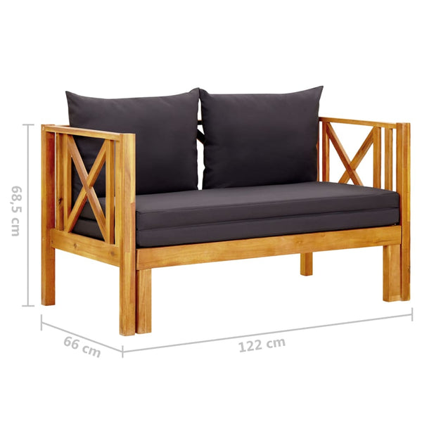 2 Seater Garden Bench With Cushions 122 Cm Solid Acacia Wood Patio Benches