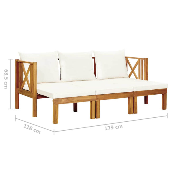 Vidaxl 3 Seater Garden Bench With Cushions 179 Cm Solid Acacia Wood Patio Benches