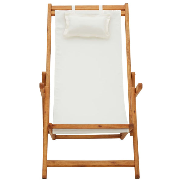 Folding Beach Chair Solid Eucalyptus Wood And Fabric Cream Patio Chairs