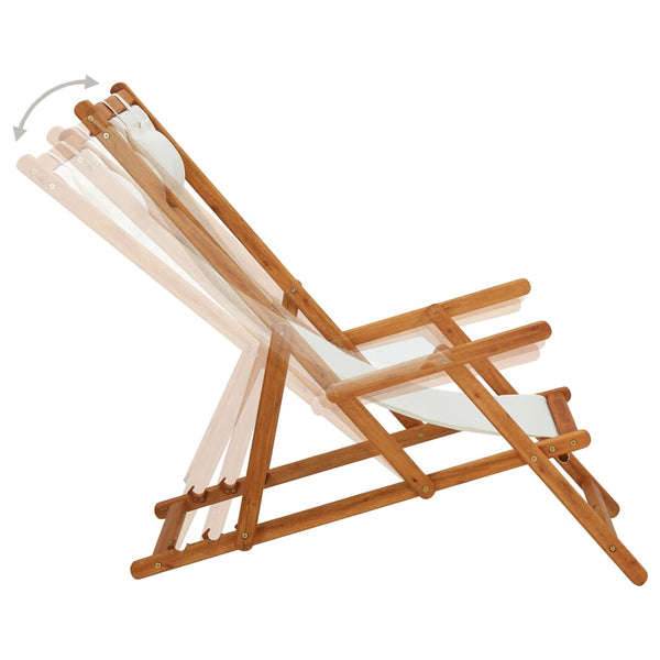 Folding Beach Chair Solid Eucalyptus Wood And Fabric Cream Patio Chairs
