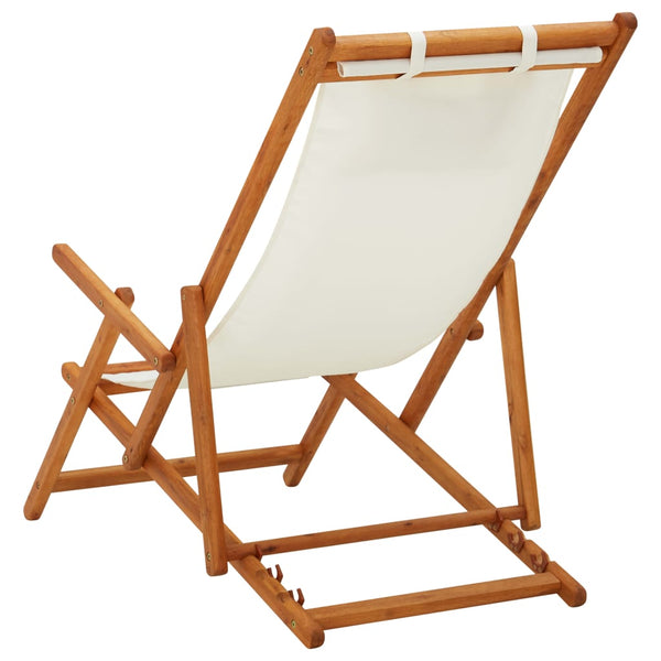 Folding Beach Chair Solid Eucalyptus Wood And Fabric Cream Patio Chairs