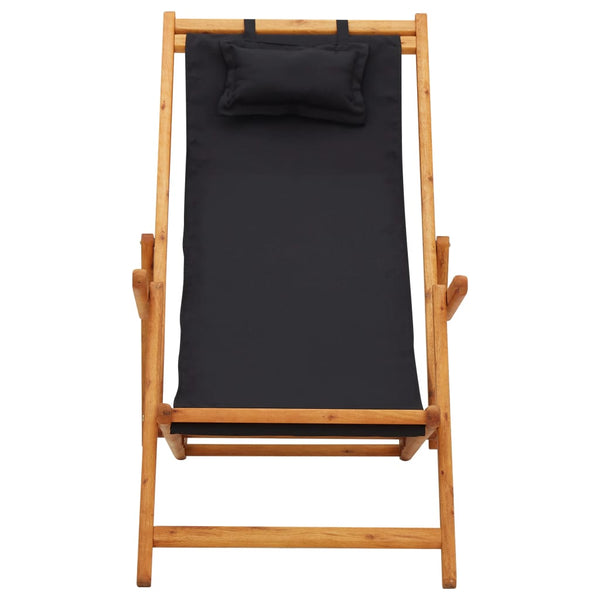 Folding Beach Chair Solid Eucalyptus Wood And Fabric Black Patio Chairs