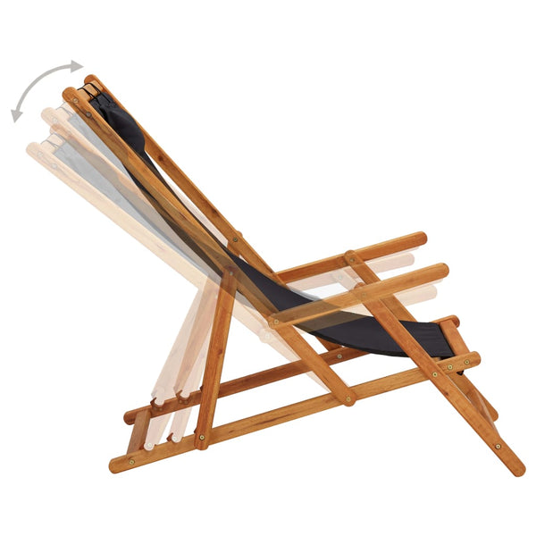 Folding Beach Chair Solid Eucalyptus Wood And Fabric Black Patio Chairs