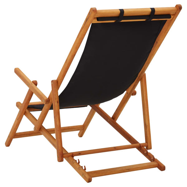 Folding Beach Chair Solid Eucalyptus Wood And Fabric Black Patio Chairs