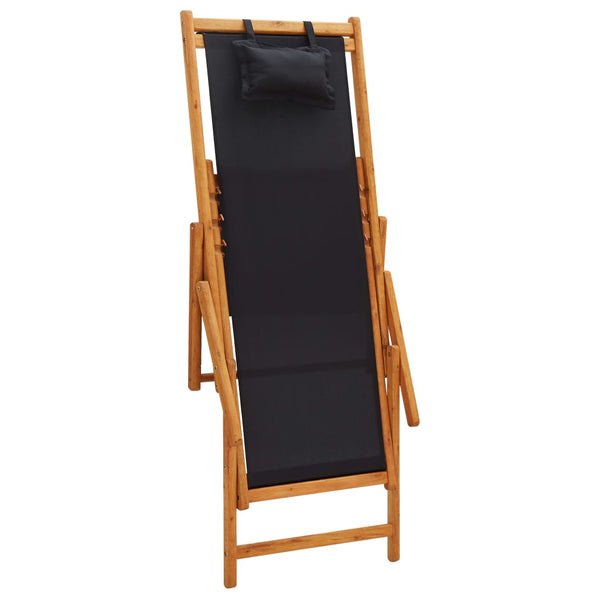 Folding Beach Chair Solid Eucalyptus Wood And Fabric Black Patio Chairs