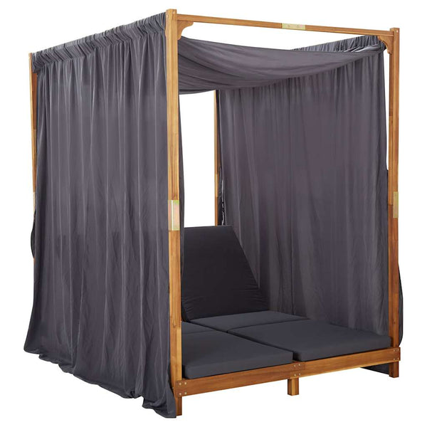 Vidaxl Double Sun Lounger With Curtains & Cushions Solid Acacia Wood Other Patio & Garden Furniture