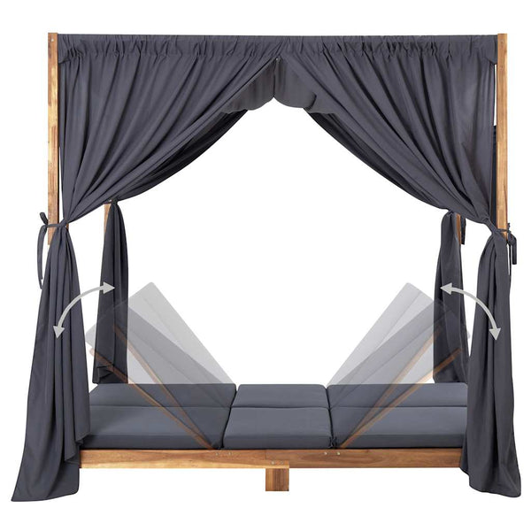 Vidaxl Double Sun Lounger With Curtains & Cushions Solid Acacia Wood Other Patio & Garden Furniture
