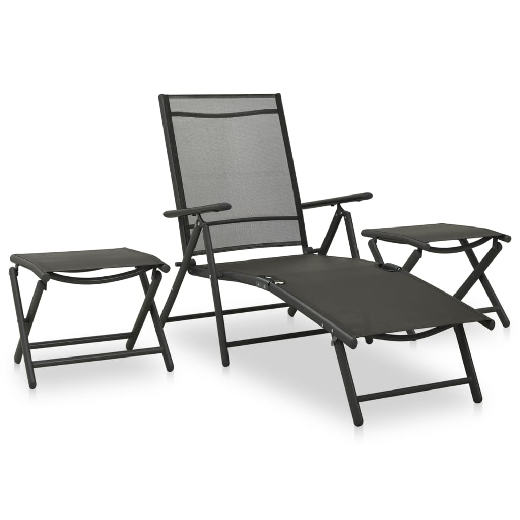 3 Piece Garden Lounge Set Textilene And Aluminium Black Patio Furniture Sets