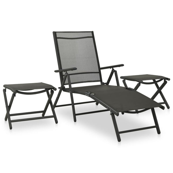 3 Piece Garden Lounge Set Textilene And Aluminium Black Patio Furniture Sets