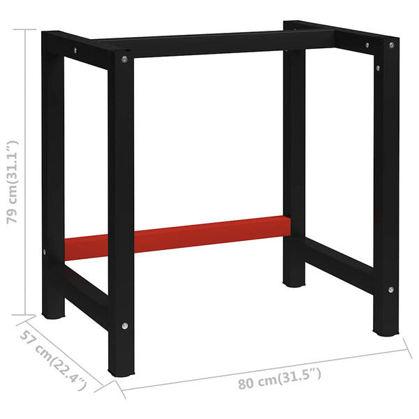 Vidaxl Work Bench Frame Metal 80X57x79cm Black And Red Work Benches