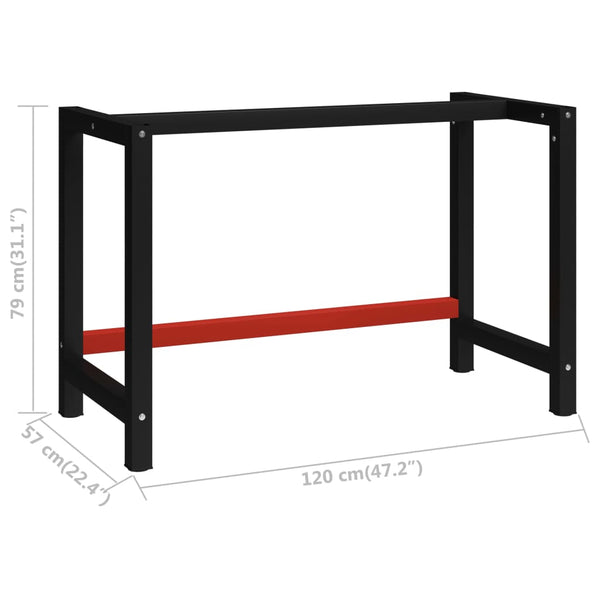Vidaxl Work Bench Frame Metal 120X57x79 Cm Black And Red Work Benches