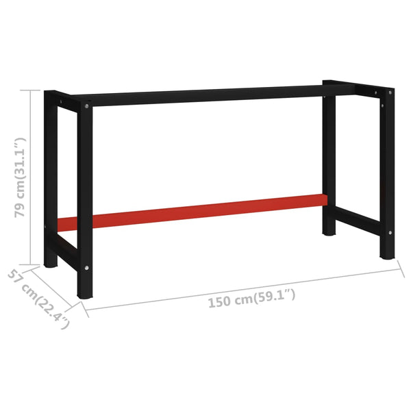 Vidaxl Work Bench Frame Metal 150X57x79 Cm Black And Red Work Benches