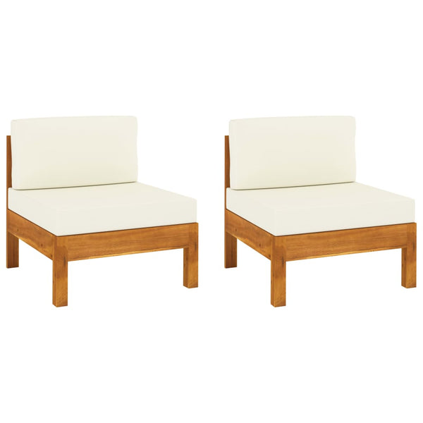Middle Sofas 2 Pcs With Cream White Cushions Solid Acacia Wood Patio Chairs