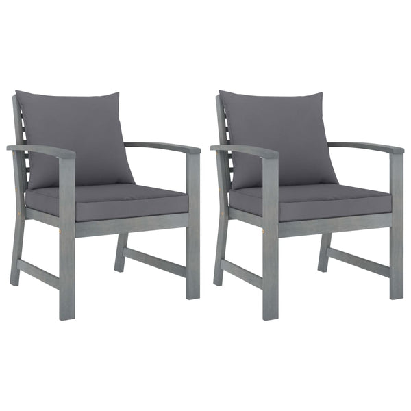 Garden Chairs 2 Pcs With Dark Grey Cushions Solid Acacia Wood Patio Chairs