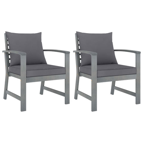 Garden Chairs 2 Pcs With Dark Grey Cushions Solid Acacia Wood Patio Chairs